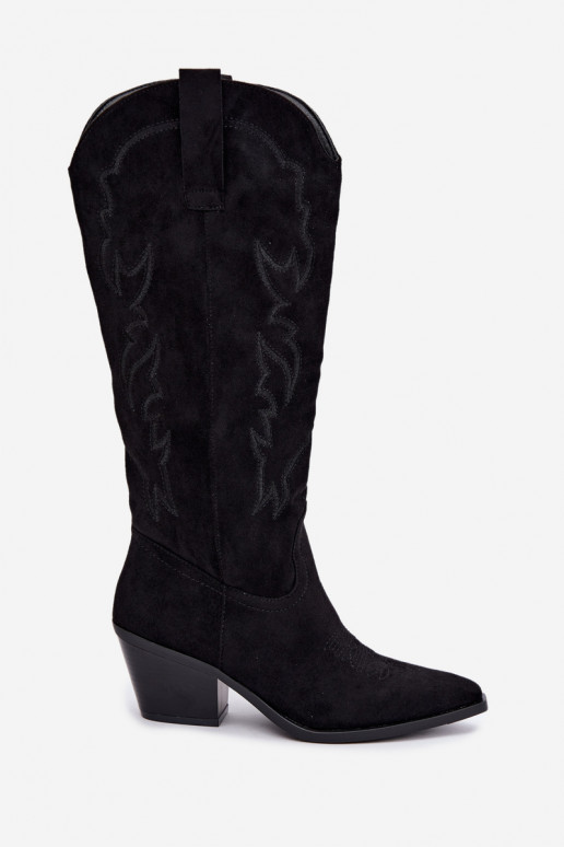 stivali alti da donna in stile cowboy con tacco in ecopelle nera Merise