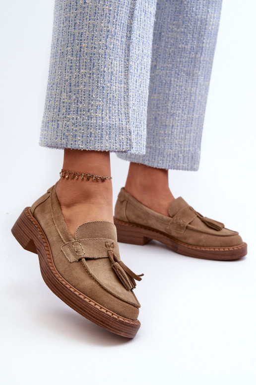 mocassini in suede da donna con frange D&A TIN107 in marrone