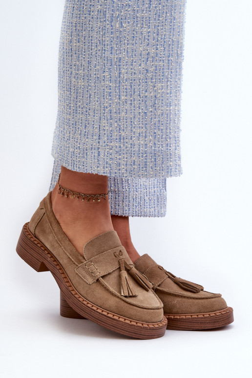 mocassini in suede da donna con frange D&A TIN107 in marrone