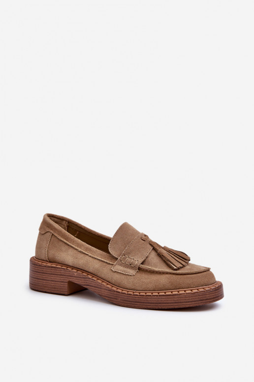 mocassini in suede da donna con frange D&A TIN107 in marrone