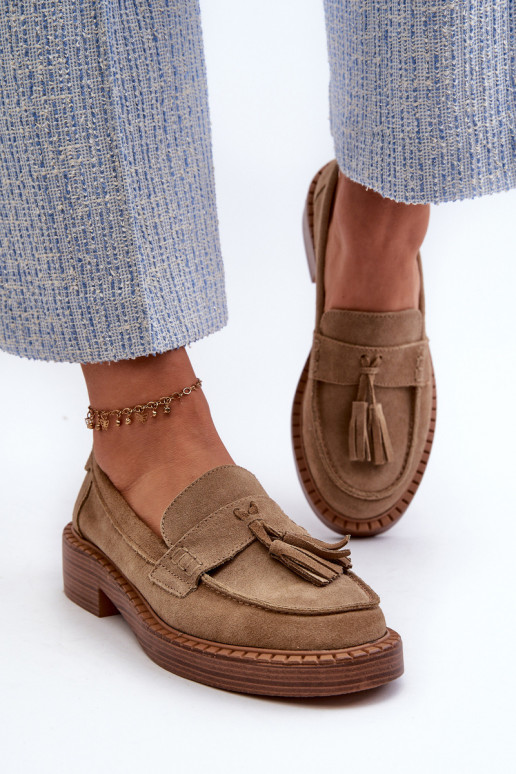mocassini in suede da donna con frange D&A TIN107 in marrone