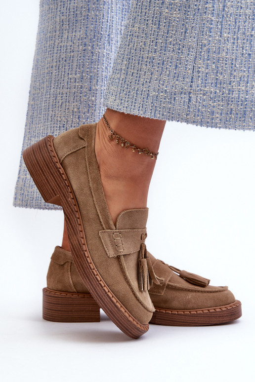mocassini in suede da donna con frange D&A TIN107 in marrone