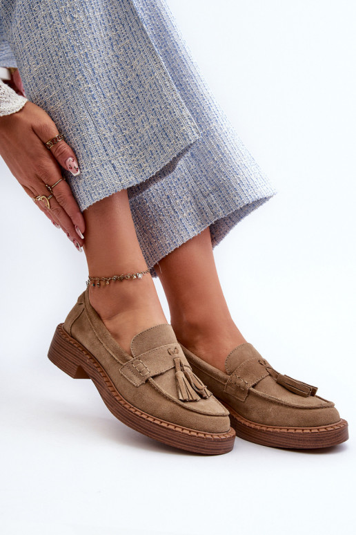 mocassini in suede da donna con frange D&A TIN107 in marrone