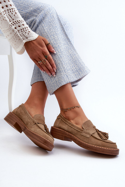 mocassini in suede da donna con frange D&A TIN107 in marrone