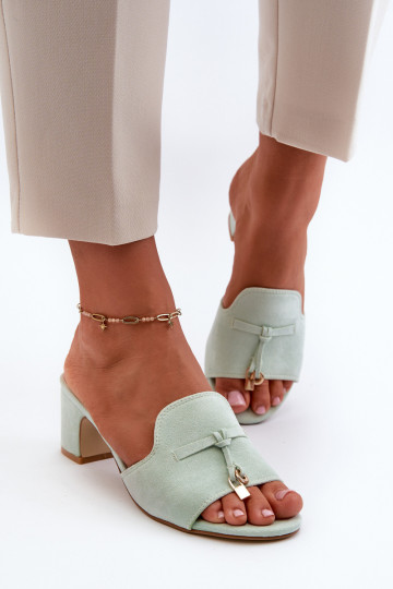 pantofole da donna con tacchi in suede sintetico in menta