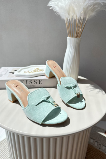 pantofole da donna con tacchi in suede sintetico in menta 2