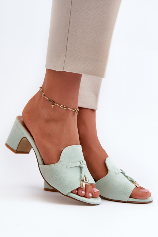 pantofole da donna con tacchi in suede sintetico in menta