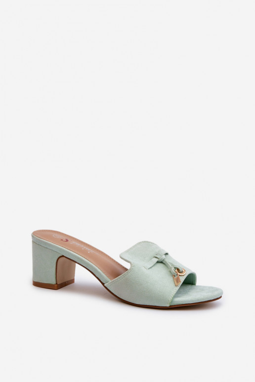 pantofole da donna con tacchi in suede sintetico in menta