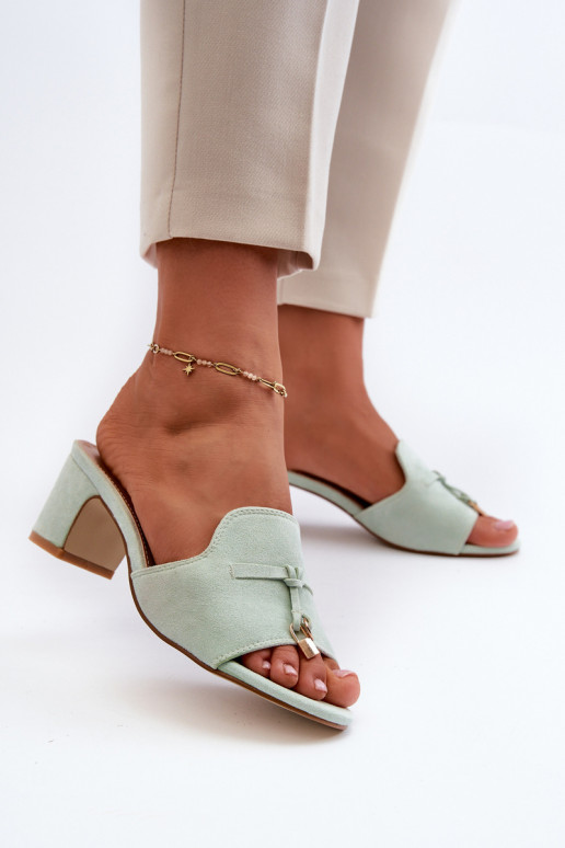 pantofole da donna con tacchi in suede sintetico in menta