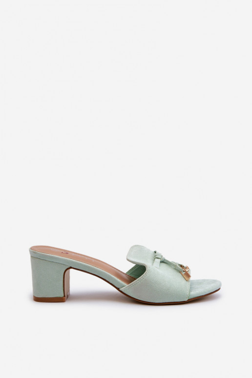 pantofole da donna con tacchi in suede sintetico in menta