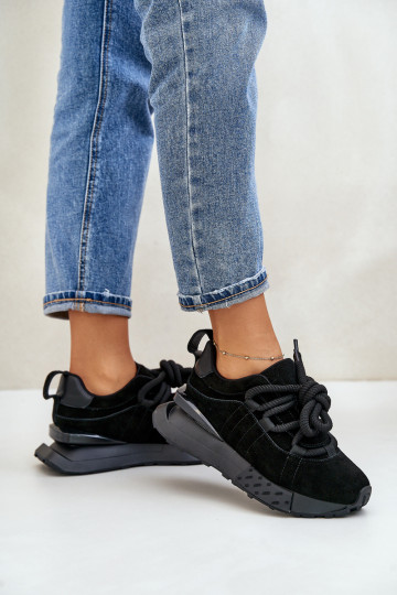sneakers in suede da donna con piattaforma e lacci robusti Artiker 54C1464 in nero