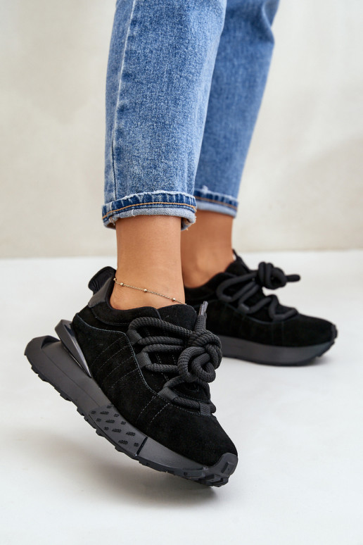 sneakers in suede da donna con piattaforma e lacci robusti Artiker 54C1464 in nero