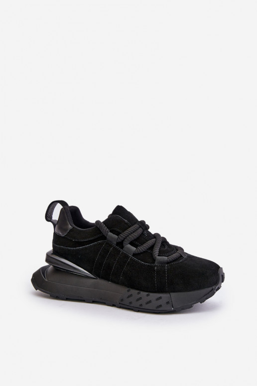 sneakers in suede da donna con piattaforma e lacci robusti Artiker 54C1464 in nero