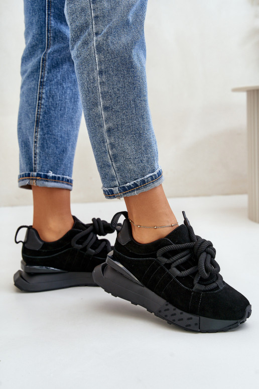 sneakers in suede da donna con piattaforma e lacci robusti Artiker 54C1464 in nero