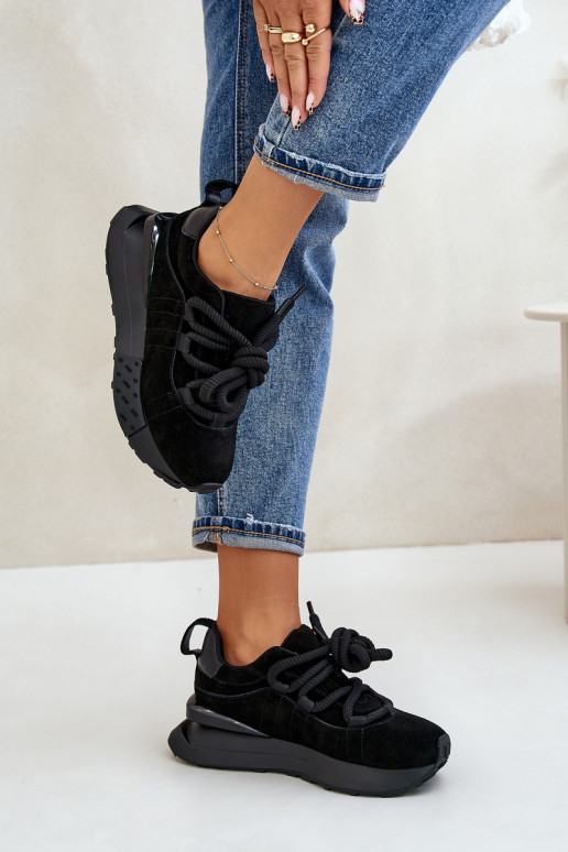 sneakers in suede da donna con piattaforma e lacci robusti Artiker 54C1464 in nero