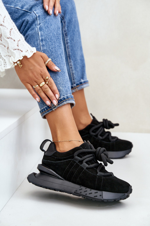 sneakers in suede da donna con piattaforma e lacci robusti Artiker 54C1464 in nero