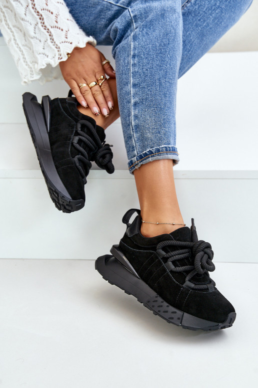 sneakers in suede da donna con piattaforma e lacci robusti Artiker 54C1464 in nero