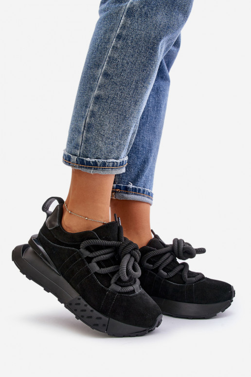 sneakers in suede da donna con piattaforma e lacci robusti Artiker 54C1464 in nero