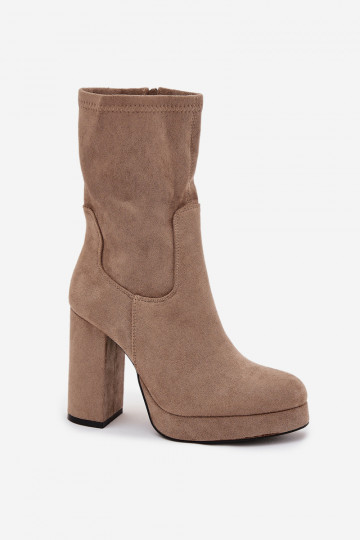 stivaletti da donna in suede sintetico in sabbia