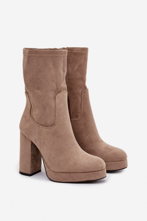 stivaletti da donna in suede sintetico in sabbia
