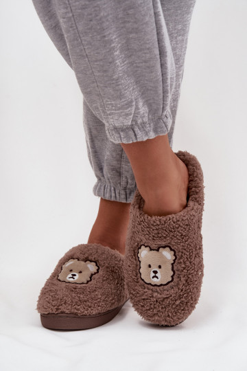 Pantofole da donna con pelliccia, colore cioccolato