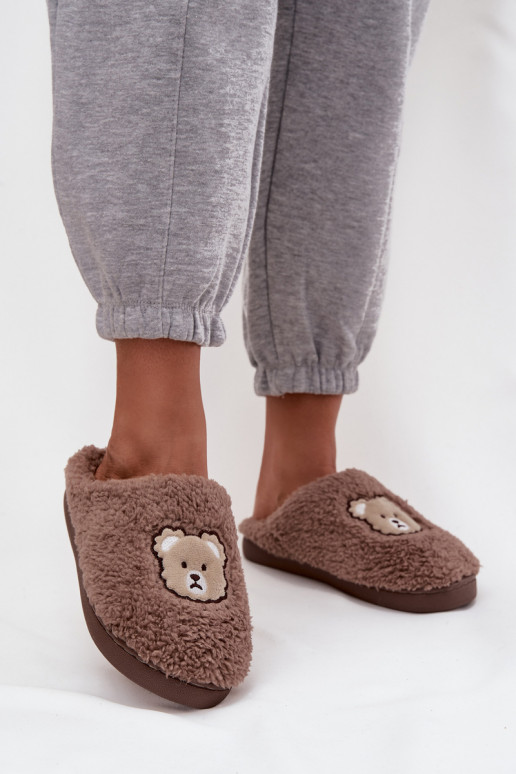Pantofole da donna con pelliccia, colore cioccolato