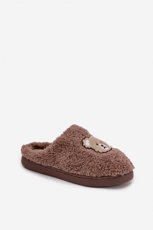 Pantofole da donna con pelliccia, colore cioccolato