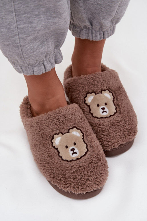 Pantofole da donna con pelliccia, colore cioccolato