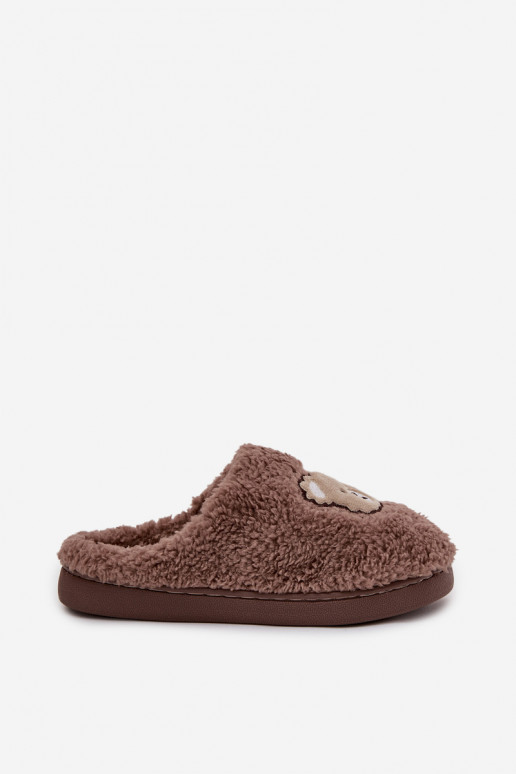 Pantofole da donna con pelliccia, colore cioccolato