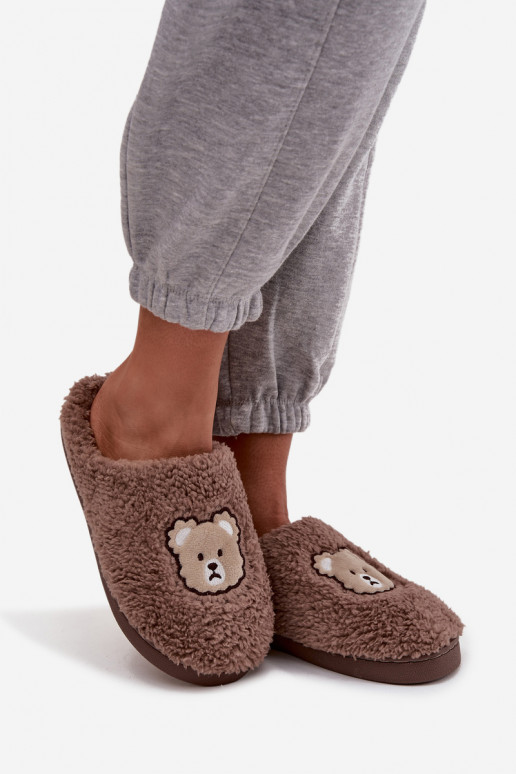 Pantofole da donna con pelliccia, colore cioccolato