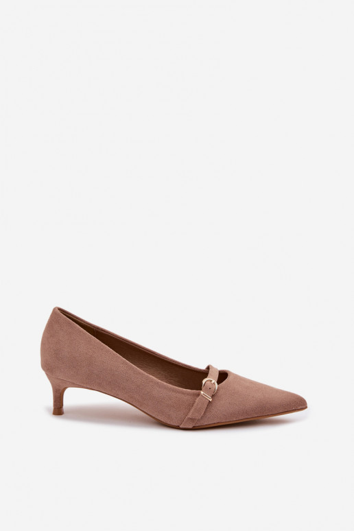 Scarpe beige da donna con tacco basso e tacchi decorati Pirela