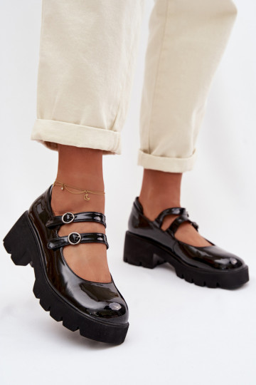 Scarpe nere da donna con effetto lucido, tacchi e cinturini Kamira 2