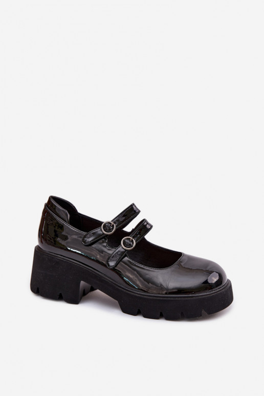 Scarpe nere da donna con effetto lucido, tacchi e cinturini Kamira