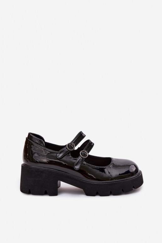 Scarpe nere da donna con effetto lucido, tacchi e cinturini Kamira