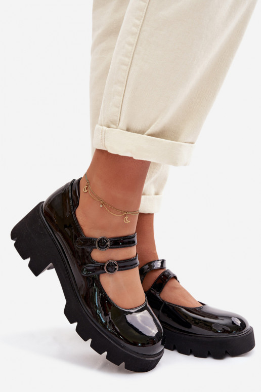 Scarpe nere da donna con effetto lucido, tacchi e cinturini Kamira