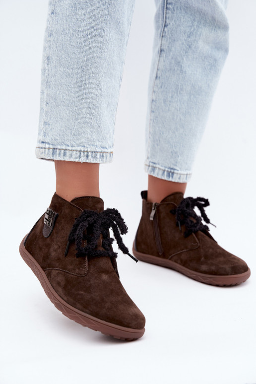 Scarpe barefoot in suede sintetico per donne color cioccolato Abera