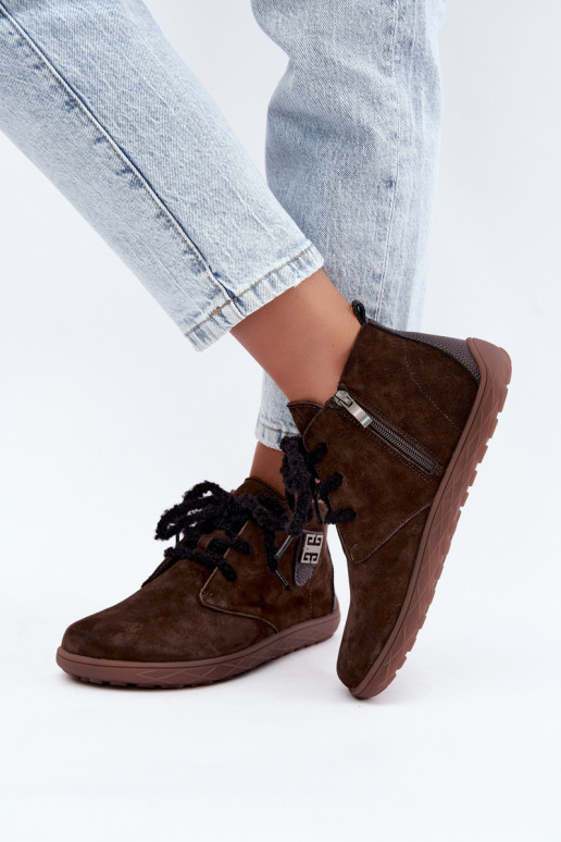 Scarpe barefoot in suede sintetico per donne color cioccolato Abera