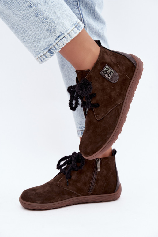 Scarpe barefoot in suede sintetico per donne color cioccolato Abera