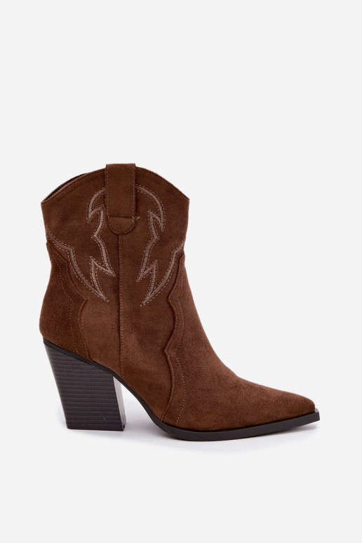 Stivaletti in stile cowboy per donne con tacco in colore marrone Berella