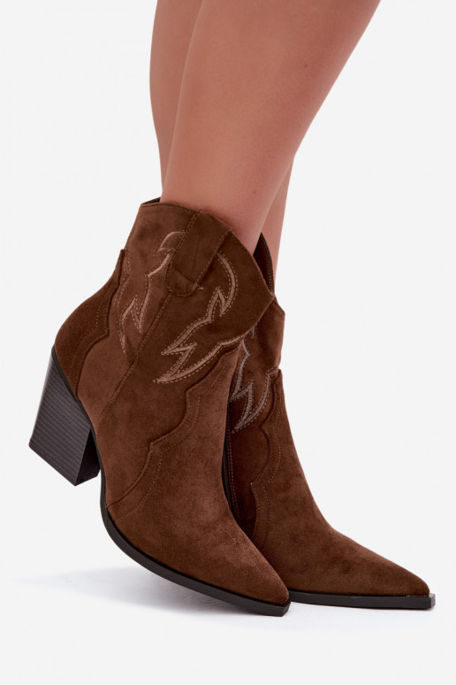 Stivaletti in stile cowboy per donne con tacco in colore marrone Berella