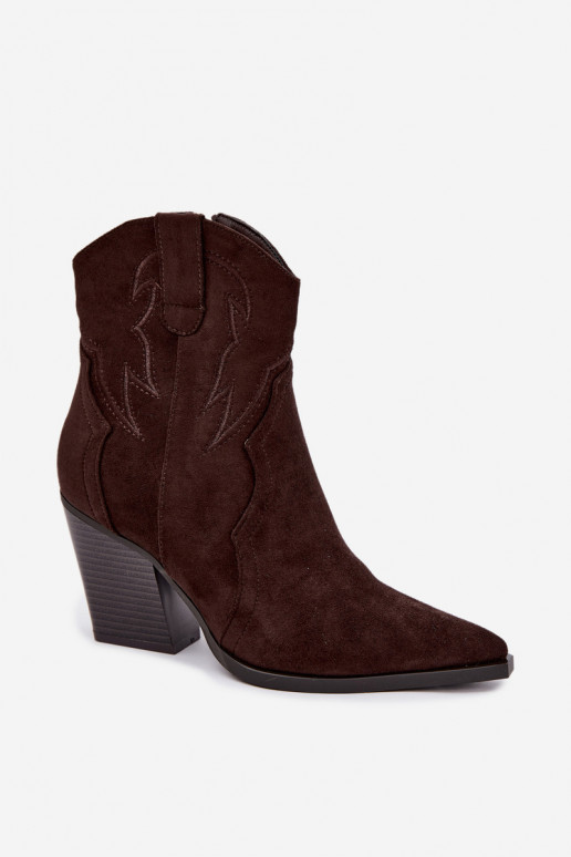 Stivaletti in stile cowboy per donne con tacco in colore cioccolato Berella