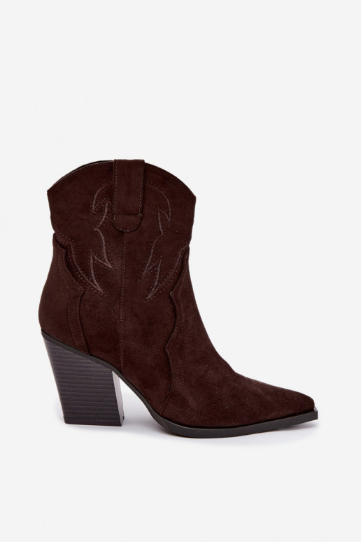 Stivaletti in stile cowboy per donne con tacco in colore cioccolato Berella