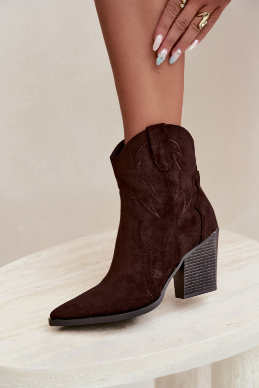 Stivaletti in stile cowboy per donne con tacco in colore cioccolato Berella