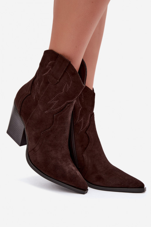 Stivaletti in stile cowboy per donne con tacco in colore cioccolato Berella