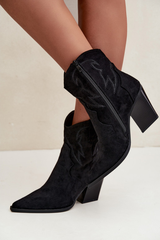 Stivaletti in stile cowboy per donne con tacco in colore nero Berella