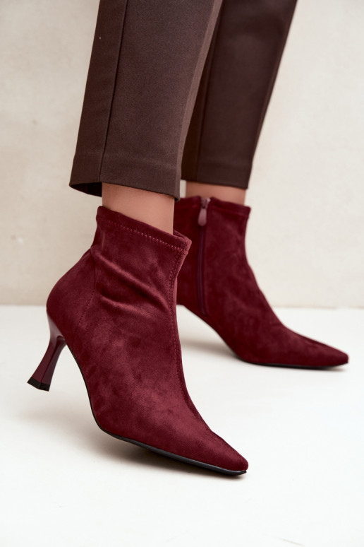 Stivaletti da donna con tacco sottile e cuciture in colore bordeaux Clancy