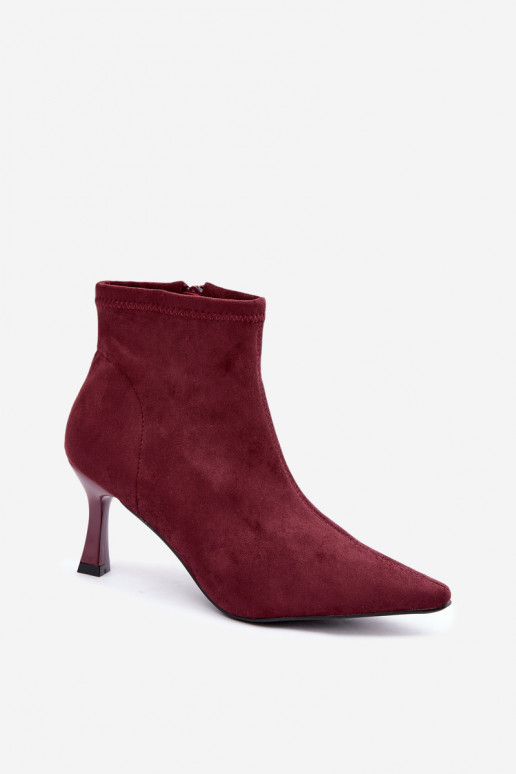 Stivaletti da donna con tacco sottile e cuciture in colore bordeaux Clancy