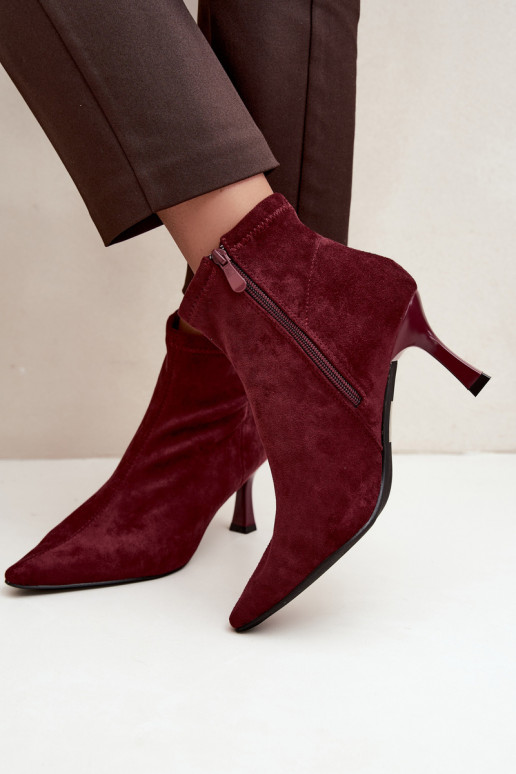 Stivaletti da donna con tacco sottile e cuciture in colore bordeaux Clancy