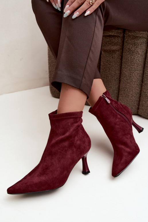 Stivaletti da donna con tacco sottile e cuciture in colore bordeaux Clancy