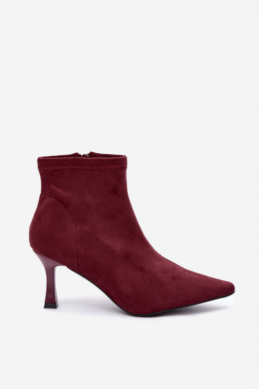 Stivaletti da donna con tacco sottile e cuciture in colore bordeaux Clancy